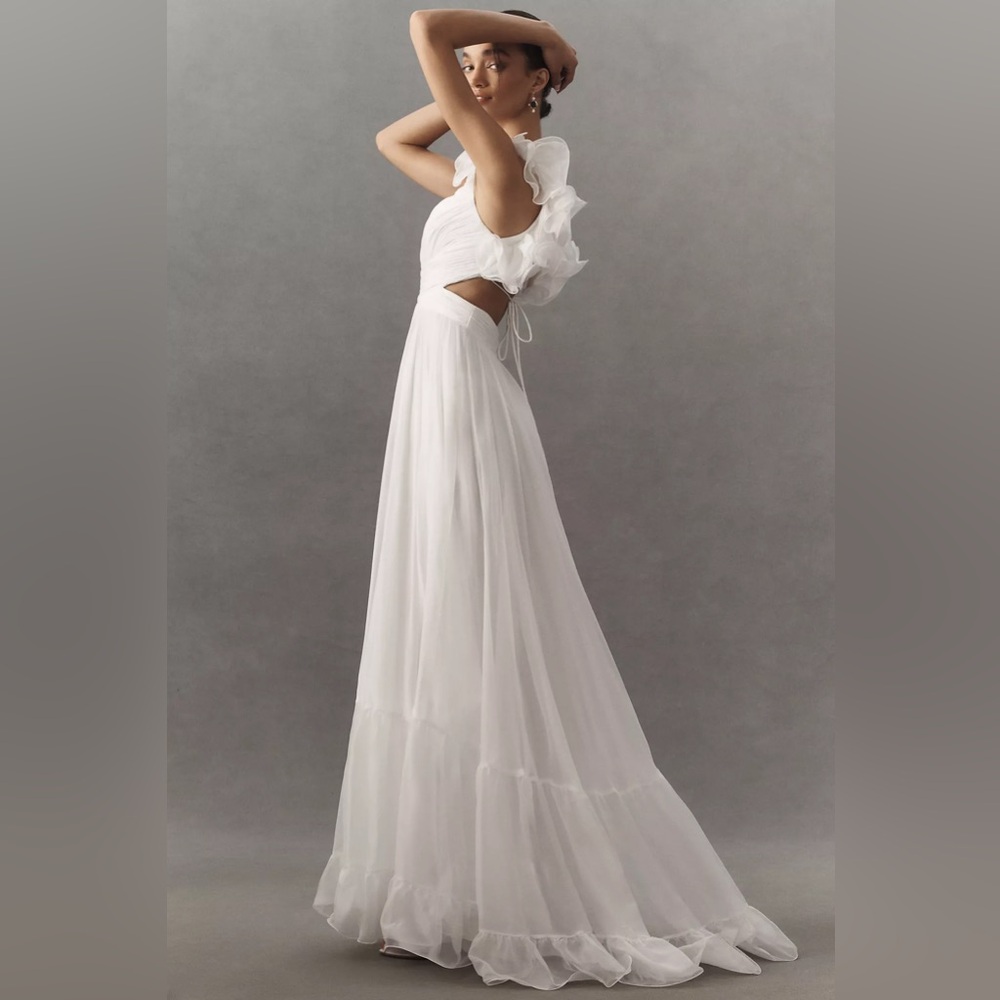 MAC DUGGAL
Ruffle-Sleeve V-Neck Tiered Chiffon Maxi Dress Anthropologie - Picture 5 of 17